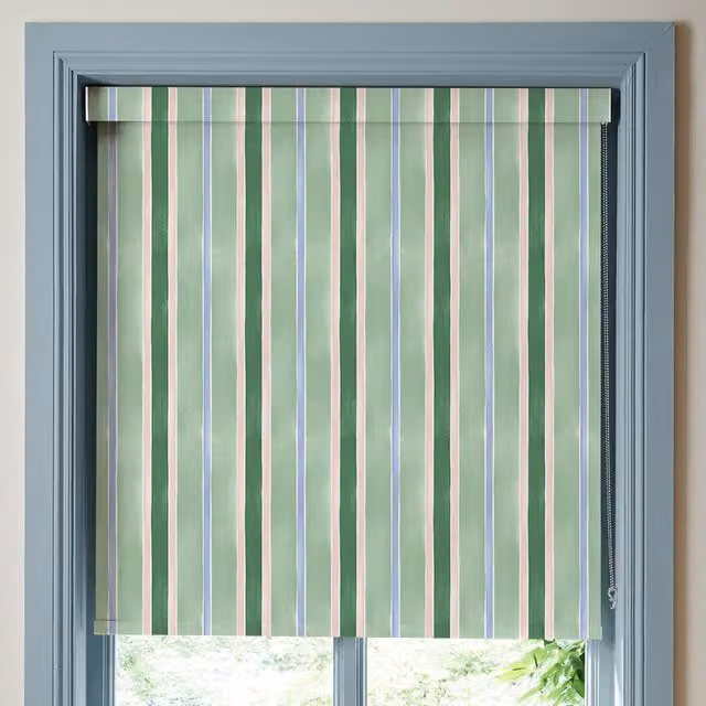 Bluebellgray Seaside Stripe Blackout Made To Measure Roller Blind in Seaglass Green