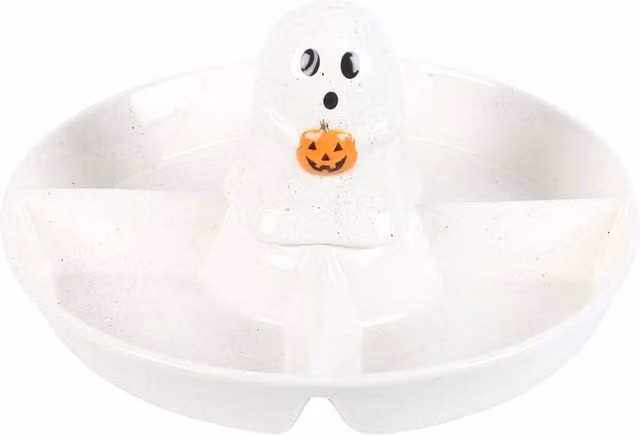 Something Different Ghost Shaped Ceramic Chip and Dip Snack Dish in White