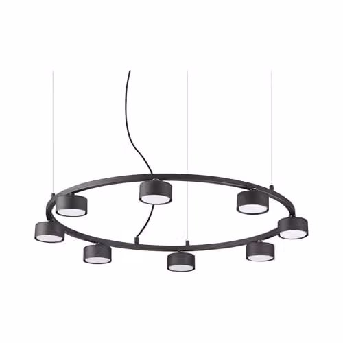 Netlighting Ideal Lux Minor Modern Circular Ceiling Pendant Lamp, Black, W/D/H: 204 x 76.5 x 76.5 cm