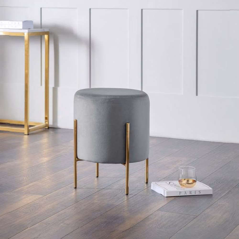 Cheshire Premium Harrogate Grey Velvet Cylindrical Dressing Stool – 2