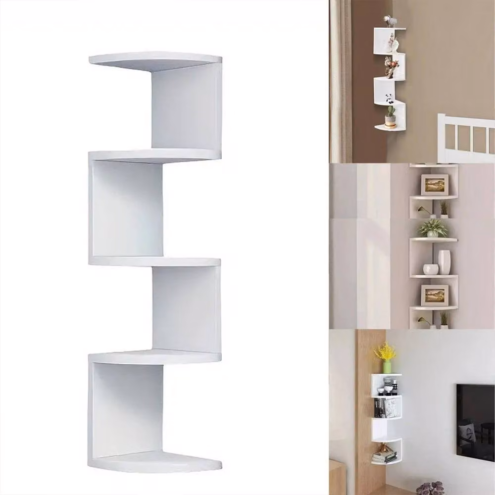 FORGEVIO White Wooden 5 Tier Corner Wall Mounted Display Shelves, W: 180 cm, H: 180 cm – 2