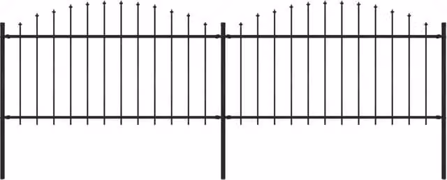 Berkfield Home Black Steel Spear Top Garden Fence, H: 1.25-1.5 m x W: 3.4 m – 1