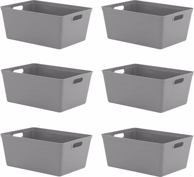 Simpa Set of 6 Grey Plastic Studio Organiser Trays with Handles, 11L