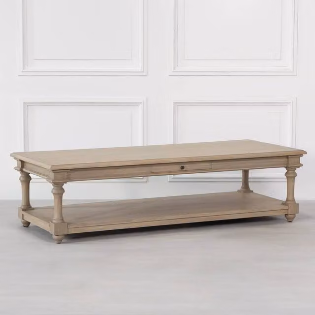Glasstone Rustic Wooden Coffee Table with Drawer in Brown and Beige, W: 170 cm, D: 71 cm, H: 46 cm – 1