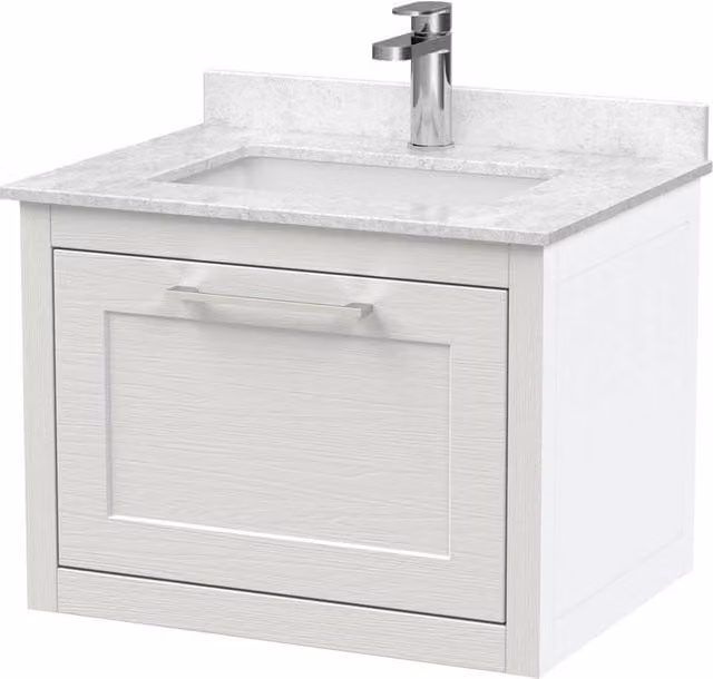 Balterley Blithbury Wall Hung 1 Drawer Vanity Basin Unit, White, W: 60 cm, D: 45 cm – 1