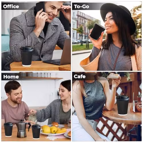 ECONX 50 Pack Disposable Black Triple Wall Paper Coffee Cups with Lids, 12oz – 4