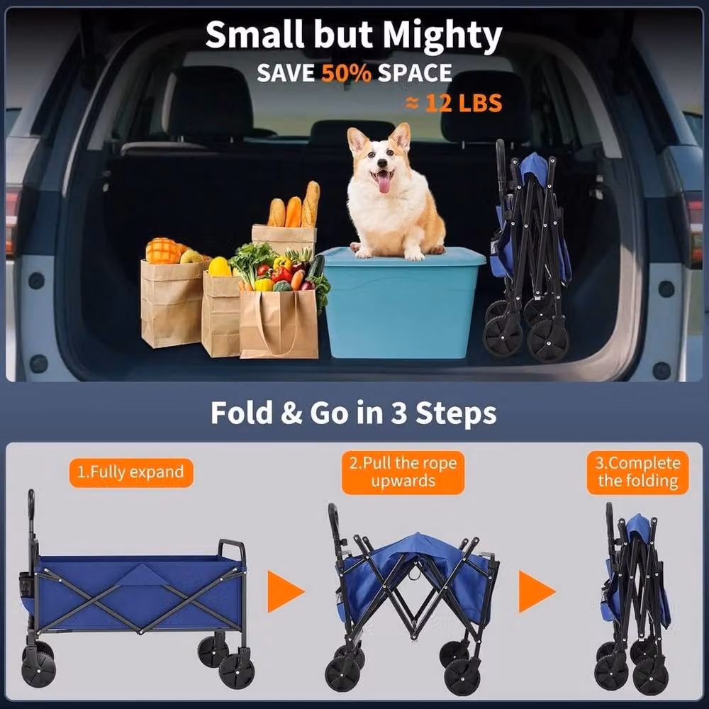 Havendro Festival Garden Camping Folding Trolley Cart in Blue, 220L – 4
