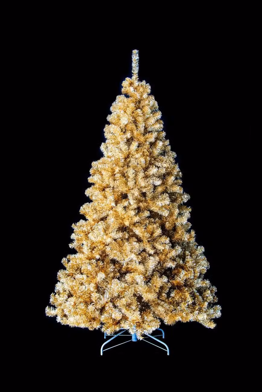 Shatchi 7ft Artificial Christmas Tree in Champagne Gold with Shiny Tinsel Tips and Hinged Branches – 8