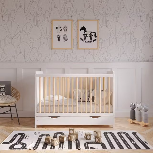 Love For Sleep Tokyo Cot Bed with Drawer, White and Pine, W/D/H: 120 x 60 x 60 cm