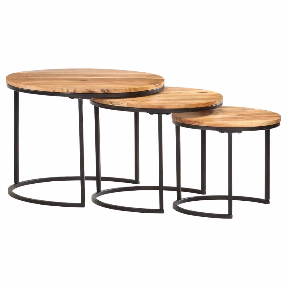 Berkfield Home Set of 3 Nesting Tables in Brown Oiled Solid Acacia Wood – 2