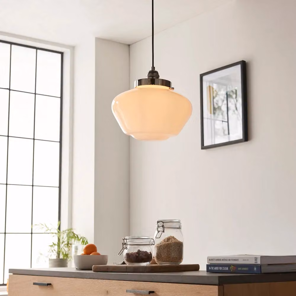 Loops Polished Nickel Ceiling Pendant Light with Opal Glass Shade in Silver – 2