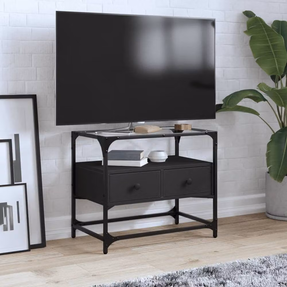 Berkfield Home Industrial TV Cabinet with Glass Top in Black, W/D/H: 60 x 35 x 51 cm – 2