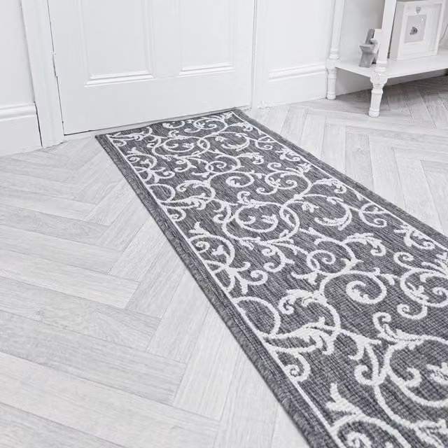 runrug Ivy Reversible Carpet Runner Rug in Grey, W: 60 cm, L: 150 cm