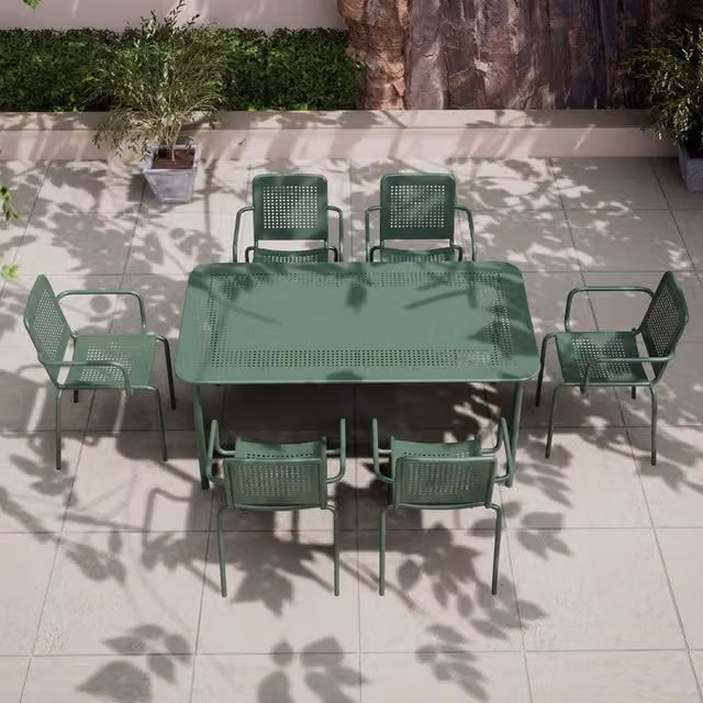 Royalcraft Porto 6 Seater Dining Set in Moss Green and Beige