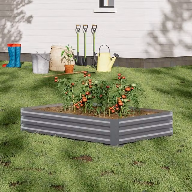 Breeins Grey Metal Rectangular Raised Garden Bed W/D/H: 120 x 30 x 30 cm