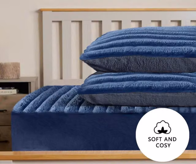 Velosso Hygge Striped Plush Supersoft Jumbo Cord Ribbed Pillowcase Pair in Blue