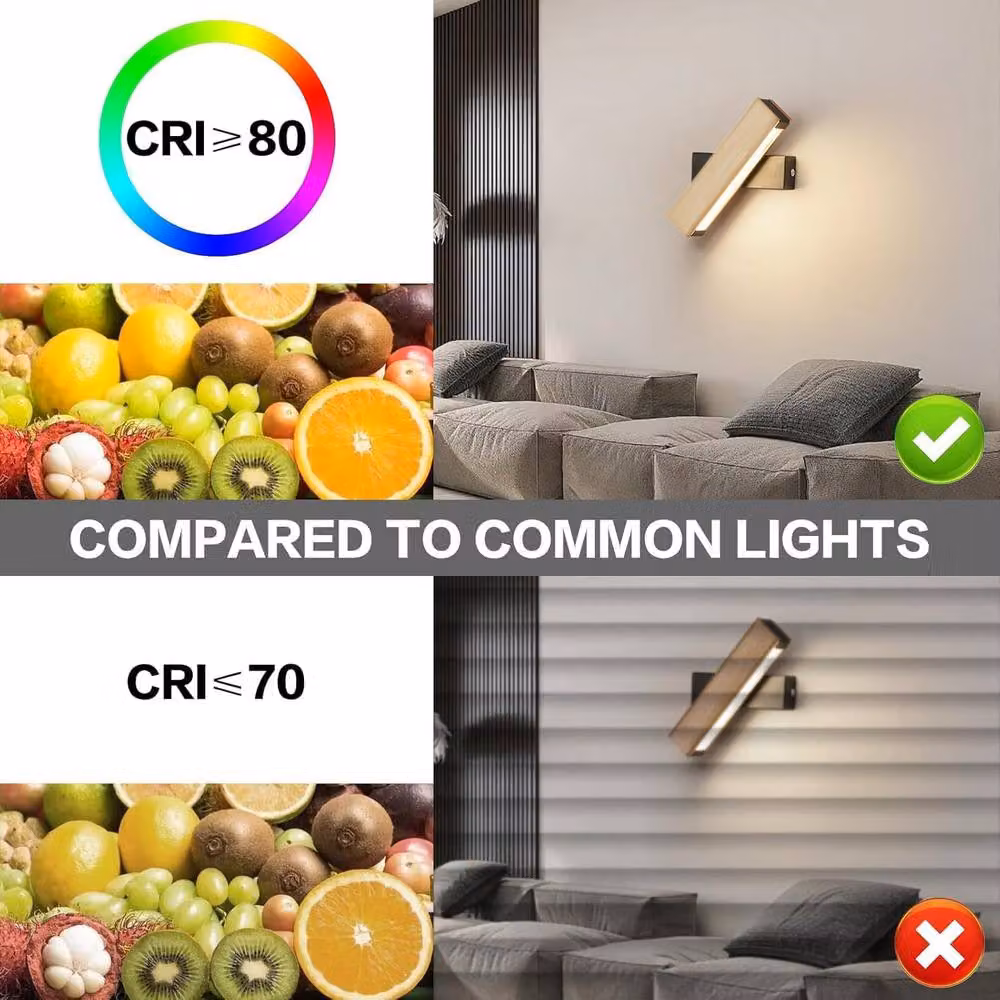 Goeco LED Indoor Wall Light, 5W, Adjustable Rotatable Wooden Bedroom Lamp, Warm White 3000K, Black – 4