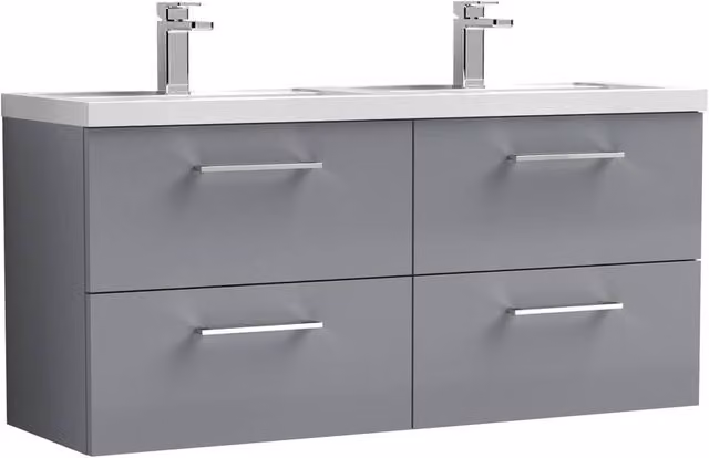 Balterley Level 1205mm Wall Hung 4 Drawer Unit with 2 Polymarble Basins in Satin Grey – 1