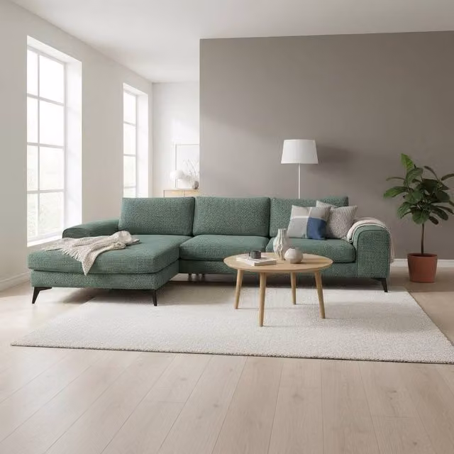 Abakus Direct Venice Chenille L-Shaped Corner Sofa in Green, Left Facing