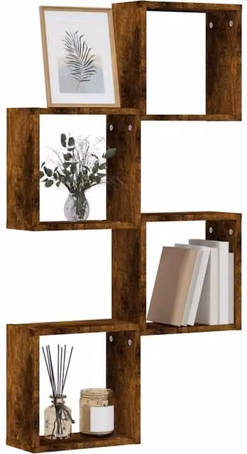 Berkfield Home Wall Mounted Cube Shelves, 4 Piece Set in Smoked Oak Brown, W/D/H: 30 x 15 x 30 cm
