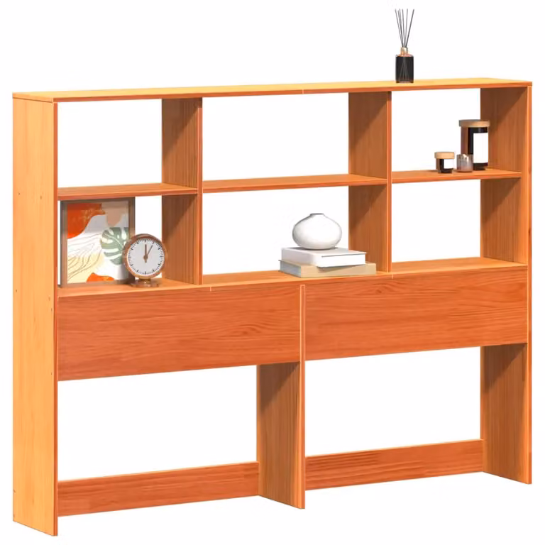 Berkfield Home Rustic Solid Wood Pine Headboard with Integrated Storage Shelf in Wax Brown, 150 cm