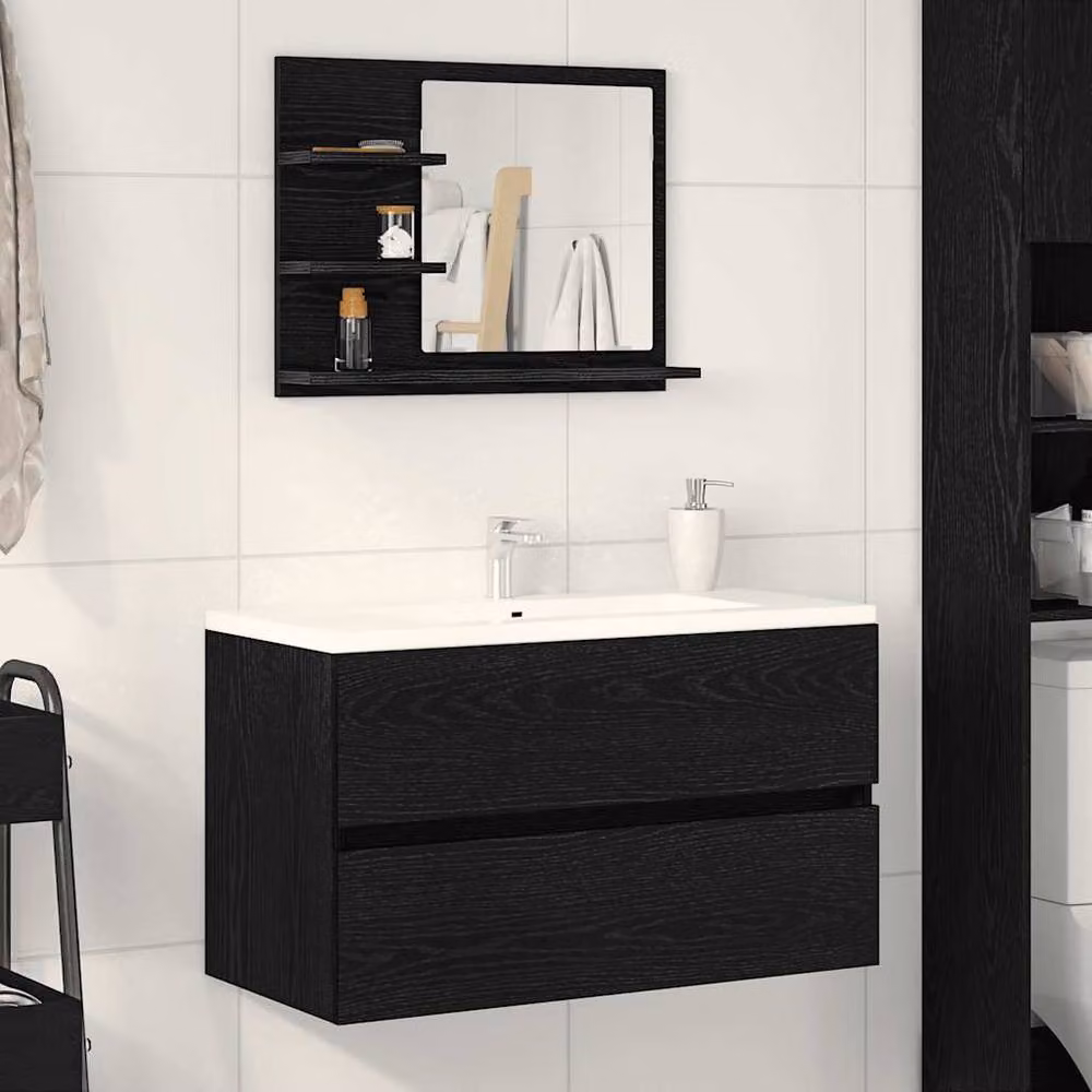 Berkfield Home Beautiful Black Oak Rectangular Wall Mirror, W: 60 cm, H: 45 cm, D: 10.5 cm – 2