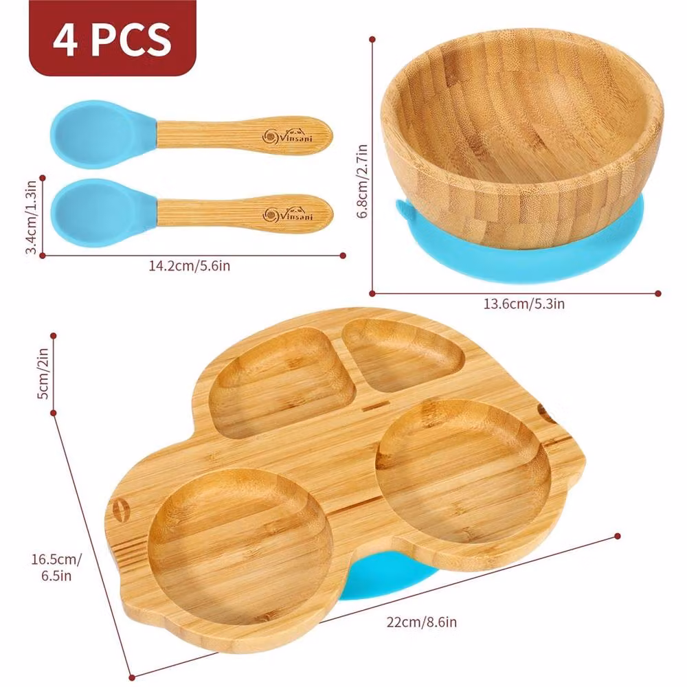 PAWNORA Bamboo Divided Plate and Spoon Set in Blue and Natural – 2