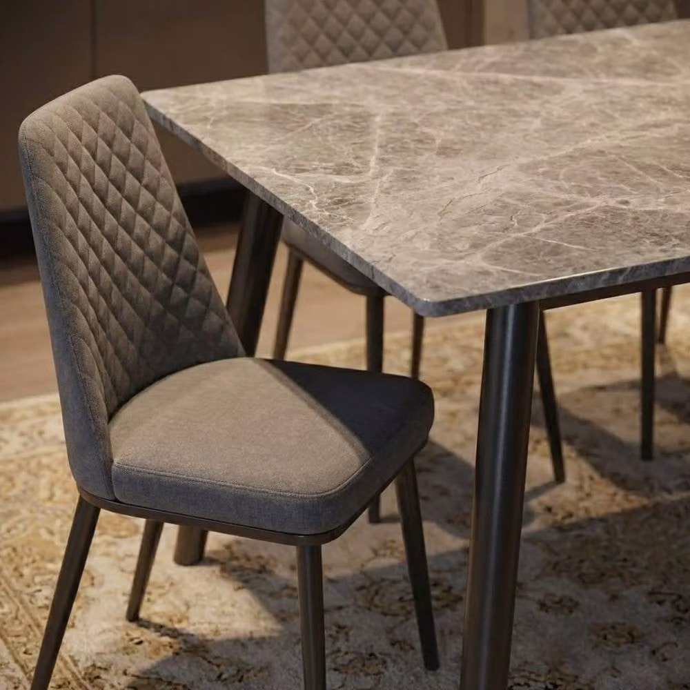 HOME LUXE INTERIOR Oxford Grey Ceramic Rectangular Dining Table and 4 Grey Upholstered Chairs Set – 6