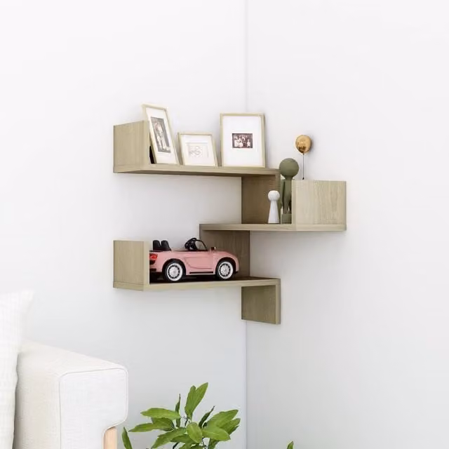 Berkfield Home Wall Mounted Corner Shelf in Sonoma Oak, Brown, W/D/H: 40 x 40 x 50 cm