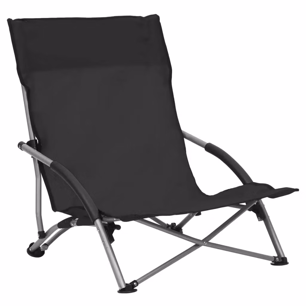 Berkfield Home Set of 2 Folding Beach Chairs with Armrests in Black Fabric and Powder Coated Steel – 2