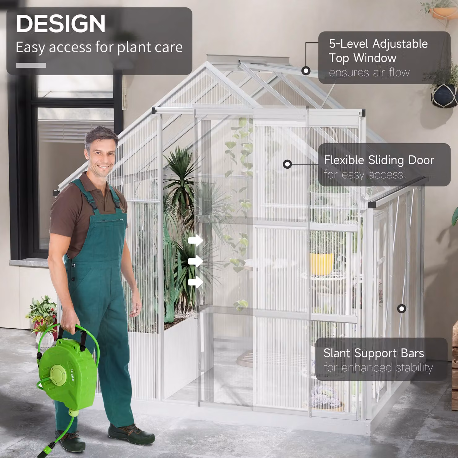 OUTSUNNY Silver Polycarbonate Greenhouse with Sliding Door and Adjustable Roof Vent, H 205 cm x W 182.88 cm x D 190 cm – 3