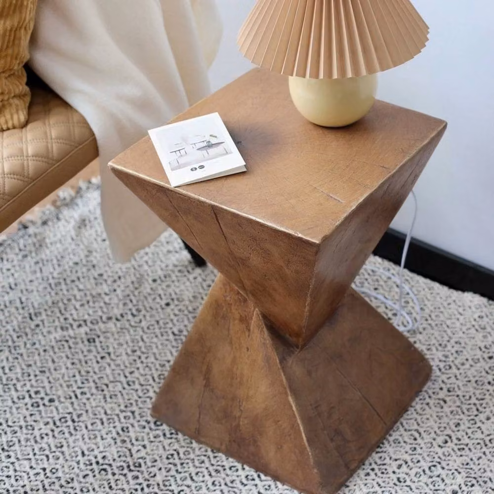VOGREX Brown Concrete Indoor Outdoor Sofa Side Table and Pedestal Accent Lamp – 5