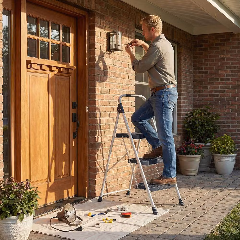 Costway 3 Step Folding Ladder in Blue Carbon Steel – 7