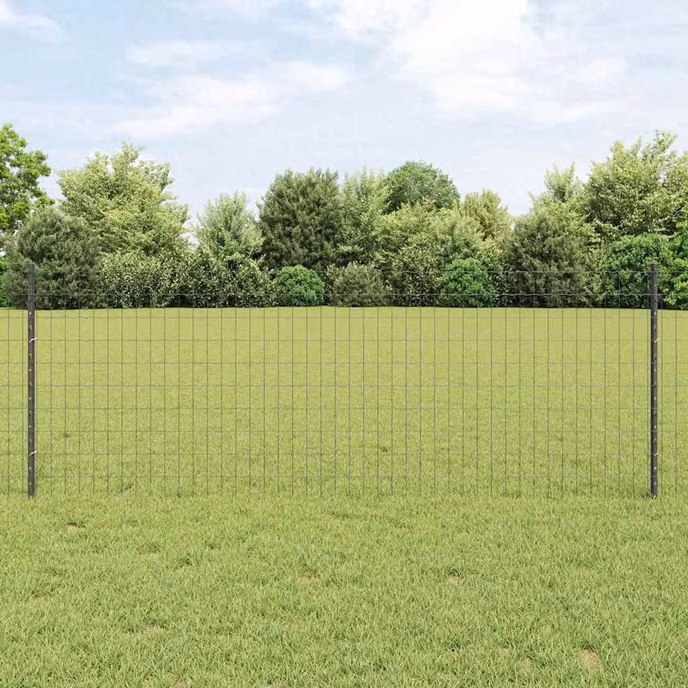 Berkfield Home Modern Euro Fence with 5 U Posts, Grey Steel, 0.8 x 10 m – 2
