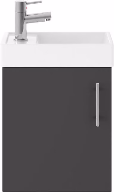 Balterley Saint Contemporary Wall Hung Bathroom Vanity Unit with Rectangular Basin and Soft-Close Door, Gloss Grey, W: 40.5 cm, D: 52 cm, H: 22.2 cm