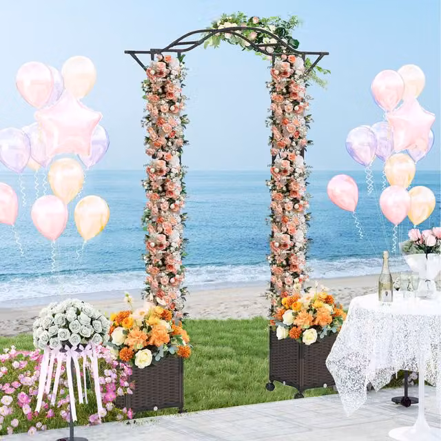 COSTWAY Metal Garden Arch Trellis Support for Climbers and Plants, Black, H 250 x W 207 x D 40 cm