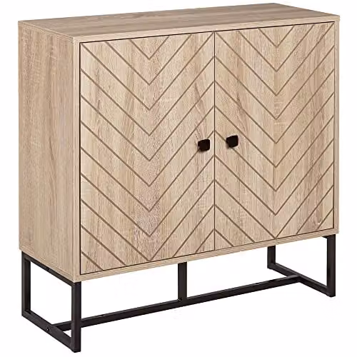 HOMCOM Modern Geometric Storage Cabinet with MDF and Metal Frame in Brown and Black