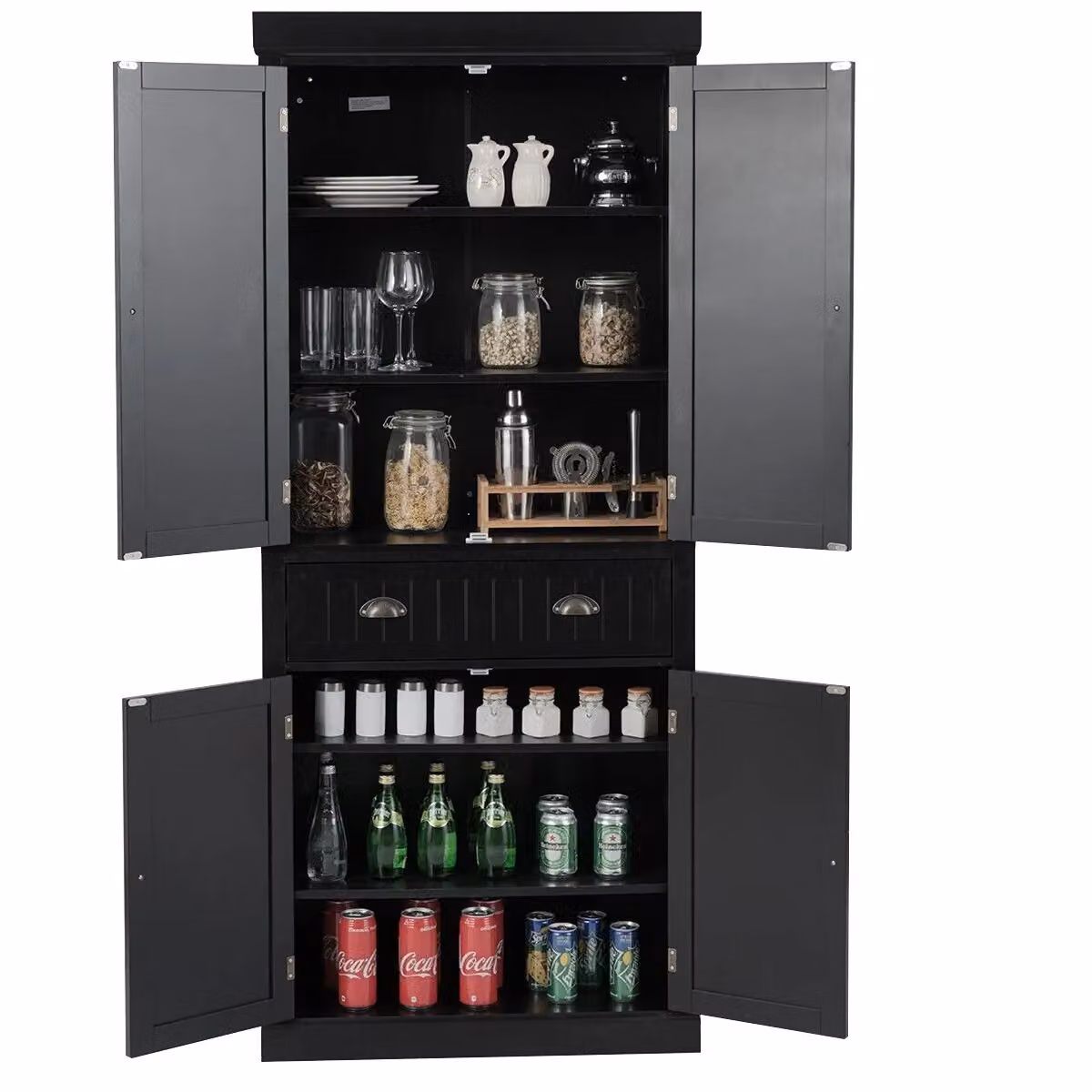 Costway Black Wood Tall Freestanding Storage Cabinet with 2 Hinged Doors and Internal Shelves – 2
