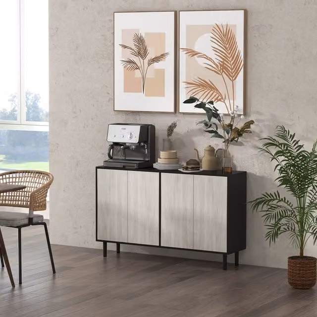 HOMCOM Modern Black Sideboard with 4 Doors and Adjustable Shelves