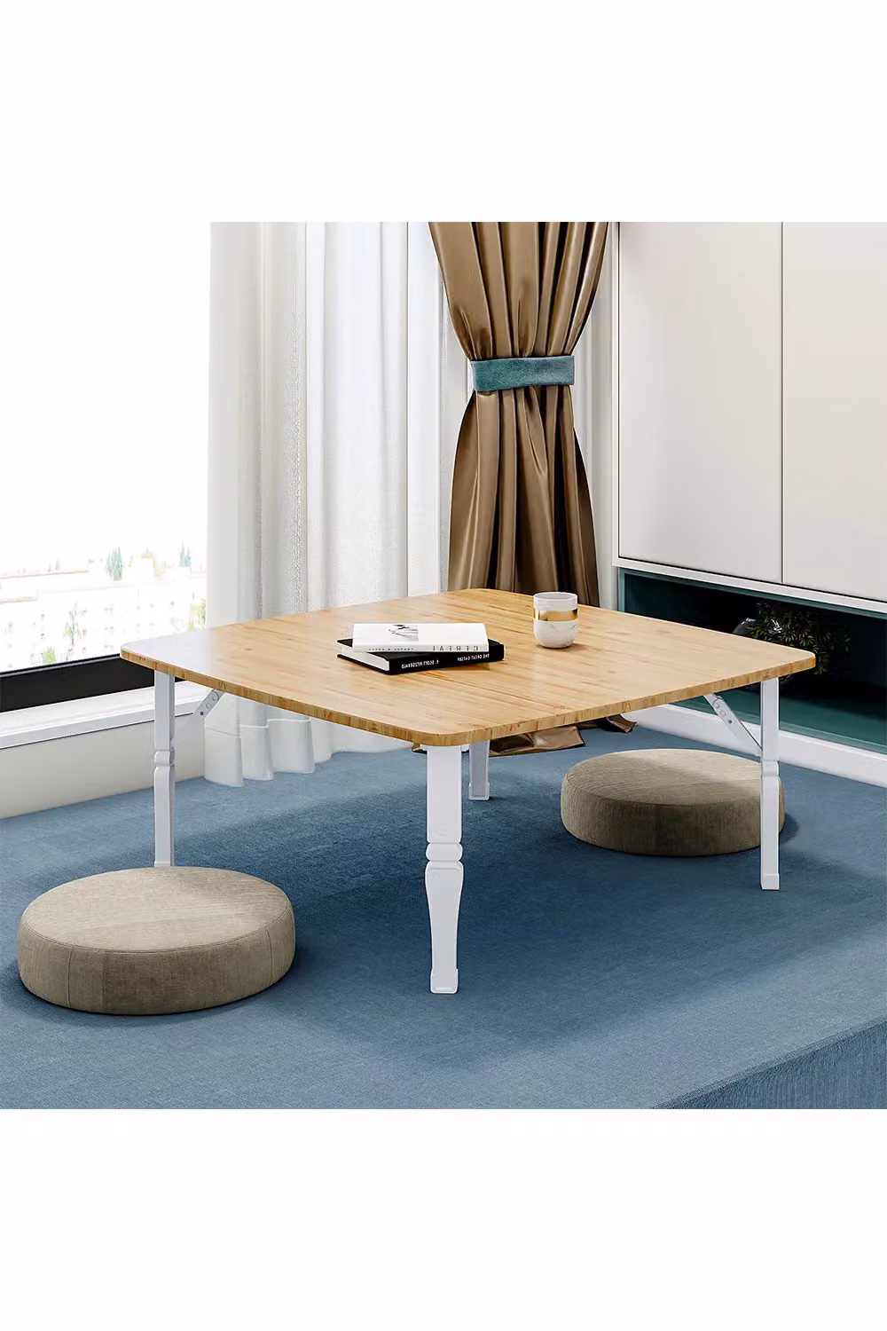 Living and Home Square 80cm Wooden Folding Coffee Table in Beige – 2