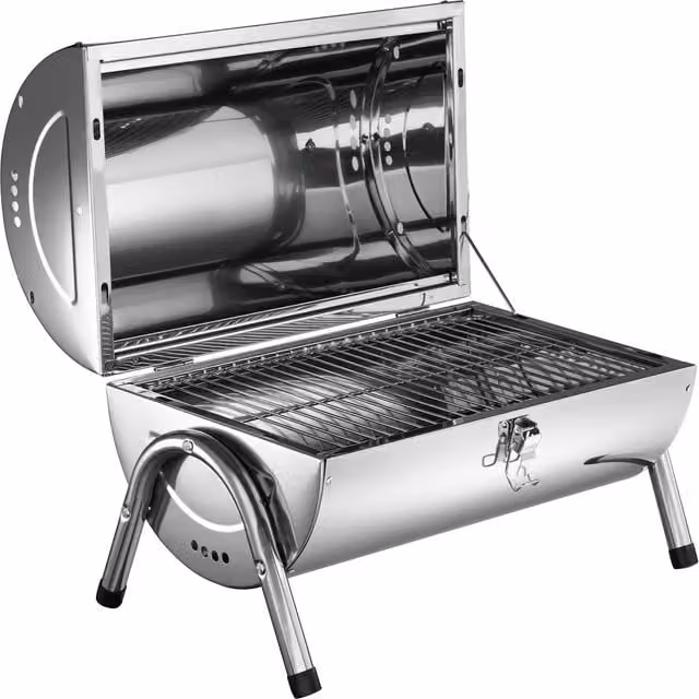 Tectake Stainless Steel Tabletop Charcoal BBQ in Silver and Grey
