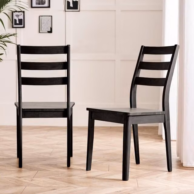 FurnitureboxUK Lynton Set of 2 Mid-Century Solid Rubberwood Dining Chairs in Black