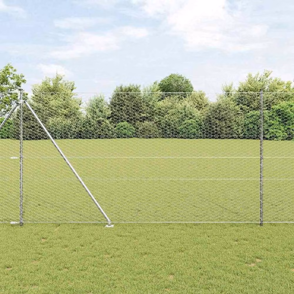 Berkfield Home Hexagon Fence in Silver Galvanised Steel, H: 150 cm x W: 10 m – 1