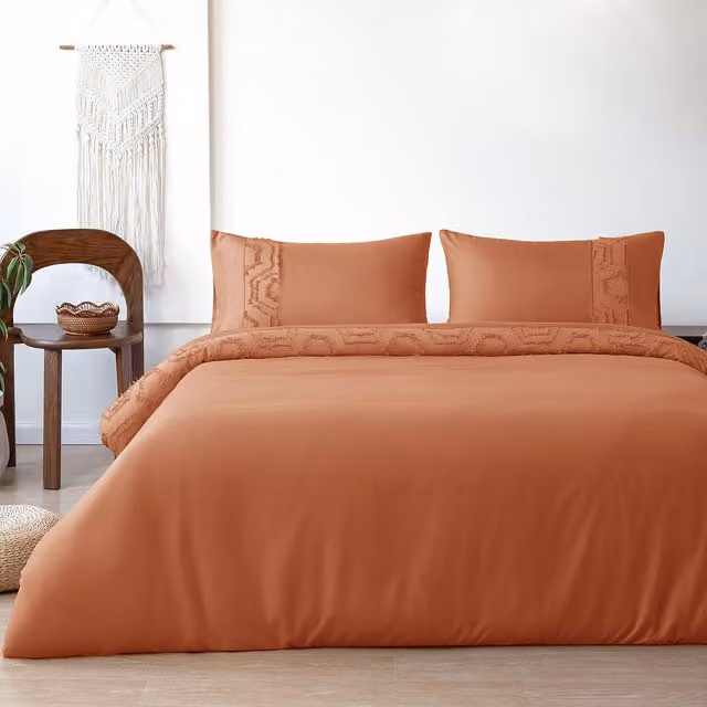 Velosso Chic Tufted Duvet Cover and Pillowcase Set, Orange, W: 180 cm x D: 200 cm