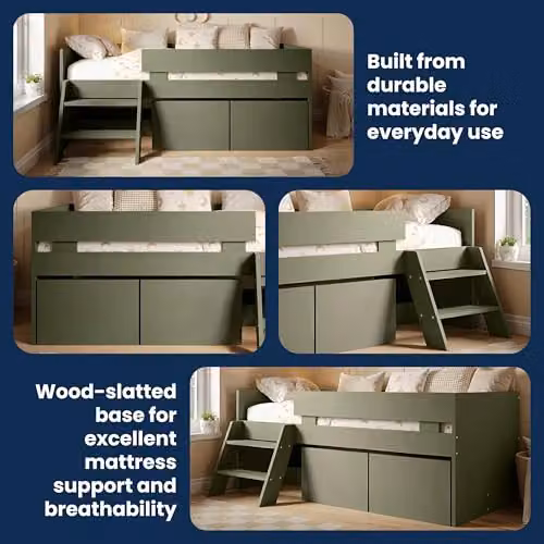 Flair Furnishings Logan Kids Single Low Sleeper Bed with Storage Drawers, Green, 90 x 190 cm – 3