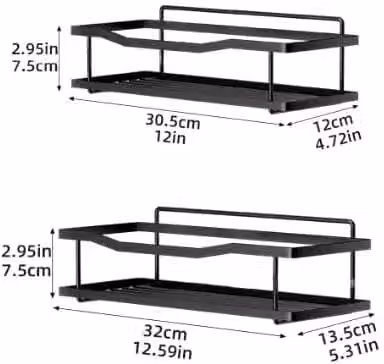 Dragodirect 5 Pack Stainless Steel Shower Caddy Set in Black, Rustproof Wall-Mountable Bathroom Storage Organiser with Adhesive Stickers – 5