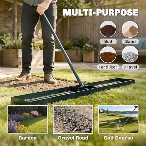 Outsunny Heavy Duty Lawn Levelling Rake in Green, W: 26 cm, H: 133 cm – 4