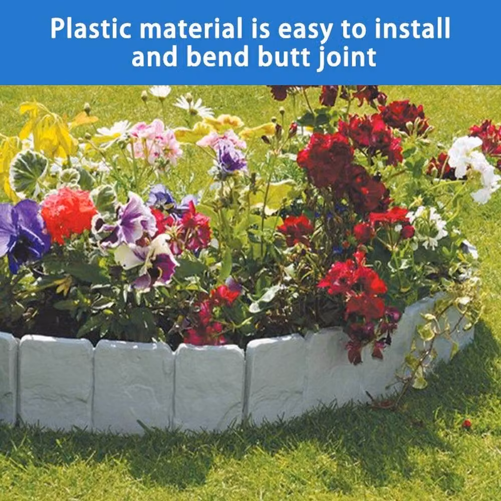 NESTLUNE 10-Piece Grey Plastic Garden Lawn Grass Edging Picket Border Panels – 3