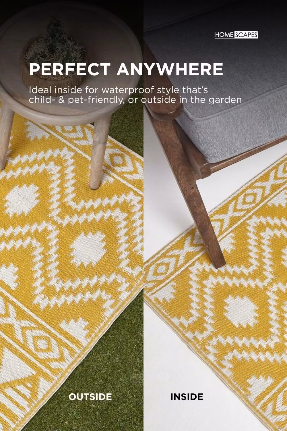 Homescapes Anna Aztec Luxury Outdoor Rug in Yellow and White, W/D: 120 x 180 cm – 4