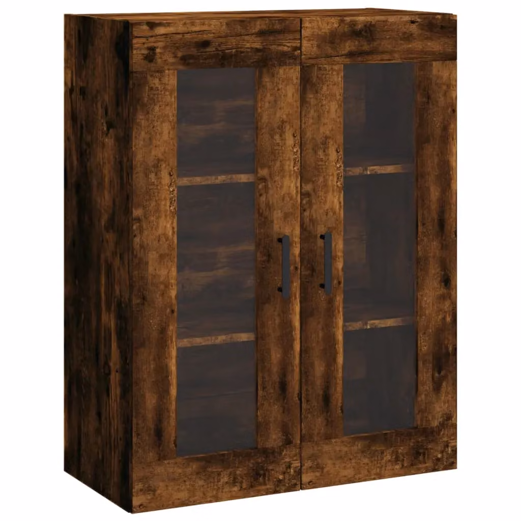 Berkfield Home Wall Mounted Smoked Oak Cabinet with Glass Doors in Brown, W: 69.5 cm, D: 34 cm, H: 90 cm – 2